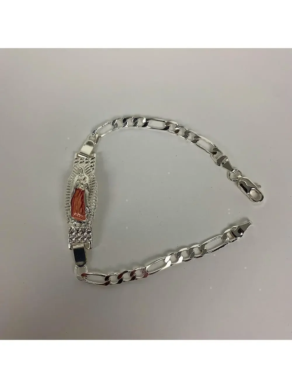 Vintage Y2k Style Silver Saint Marry Cuban Link Figaro Bracelet. Nice quality